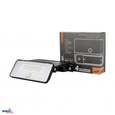 NAŚWIETLACZ LAMPA SOLARNA LED 3 barwy świecenia SOKER 8W 1000lm 3000K/4000K/6500K IP54 CZARNY Czujni (C83-SOK-008BL-CCT-PIR)