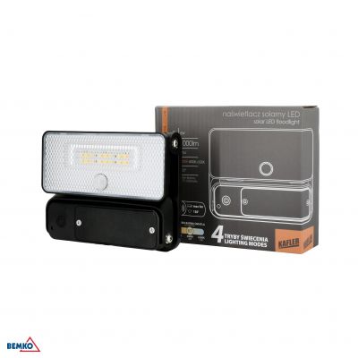 NAŚWIETLACZ LAMPA SOLARNA LED 3 barwy świecenia SOKER 8W 1000lm 3000K/4000K/6500K IP54 CZARNY Czujni (C83-SOK-008BL-CCT-PIR)