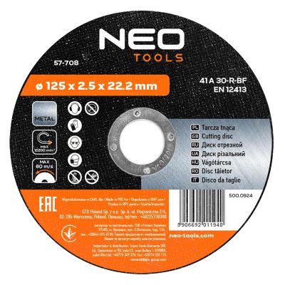 Tarcza tnąca do metalu 125x2,5x22,2mm 41 A30-T-BF GRAPHITE 57H708 GTX (57-708)