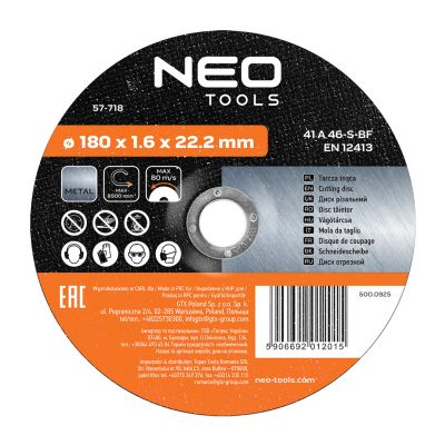Tarcza tnąca do metalu 180x1,6x22,2mm 41 A46-S-BF GRAPHITE 57H718 GTX (57-718)