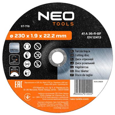 Tarcza tnąca do metalu 230x1,9x22,2mm 41 A46-S-BF GRAPHITE 57H719 GTX (57-719)