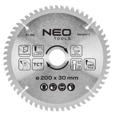 Tarcza do pilarki widiowa 200x30mm 60 zębów do aluminium VERTO 61H190 GTX (61-190)