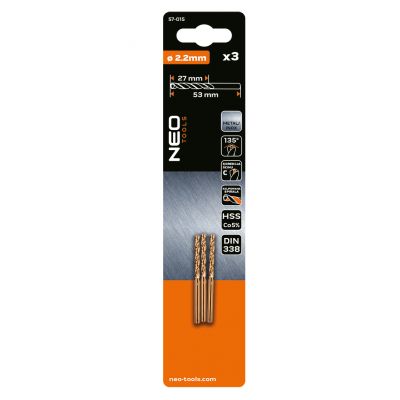Wiertła do metalu HSS-Co 2,2mm 3szt, GRAPHITE 57H015 GTX (57-015)