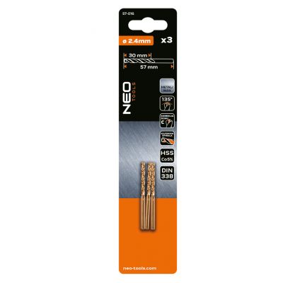 Wiertła do metalu HSS-Co 2,4mm 3szt, GRAPHITE 57H016 GTX (57-016)