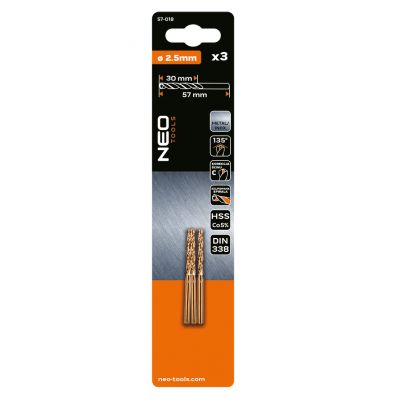 Wiertła do metalu HSS-Co 2,5mm 3szt, GRAPHITE 57H018 GTX (57-018)