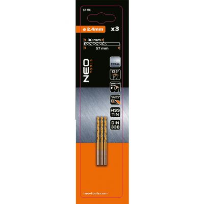 Wiertła do metalu HSS-TiN 2,4mm 3szt, GRAPHITE 57H116 GTX (57-116)