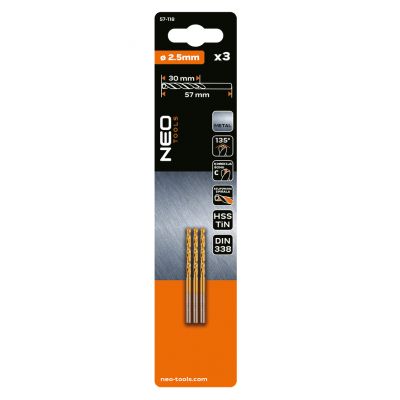 Wiertła do metalu HSS-TiN 2,5mm 3szt, GRAPHITE 57H118 GTX (57-118)