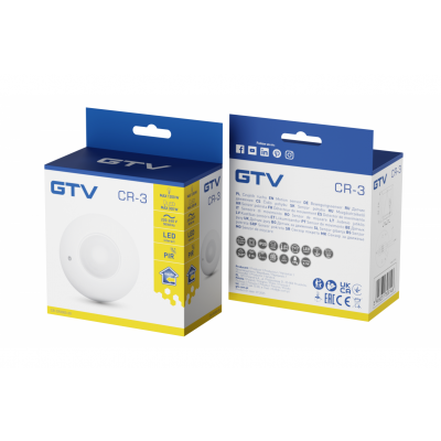 GTV CZUJNIK RUCHU CR-3, max. 1200W, AC 220-240V, 50/60Hz, KĄT DZIAŁANIA 360*, ZASIĘG 6m ± 2,2-4m, IP20, NIE WSPÓŁPRACUJE Z LED, NATYNKOWY, BIAŁY CR-CR3000-00 (CR-CR3000-00)