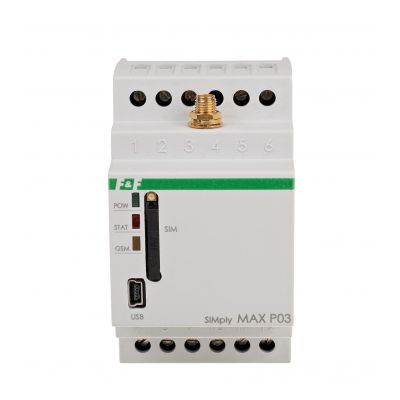 Przekaźnik zdalnego sterowania GSM (SMS); 2xWY 2xWE; sterowanie temperaturą; 230V AC; 2x1Z/R; montaż na szynie DIN SIMplyMAX-P03 F&F (SIMplyMAX-P03)