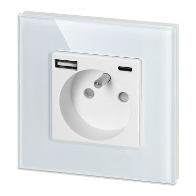 Gniazdo pojedyncze 2P+Z, USB-A + USB-C, PD, max. 20W, biały (OR-AE-13308/W)