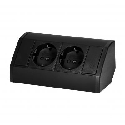 Gniazdo meblowe 2x2P+Z (Schuko), czarne (OR-GM-9005(GS)/B)