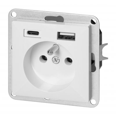 Gniazdo pojedyncze podtynkowe 2P+Z z ładowarką USB A+C Pearl, 16A, 250V, PT-16P/USB, biały (OR-OE-7705/USBAC/W)