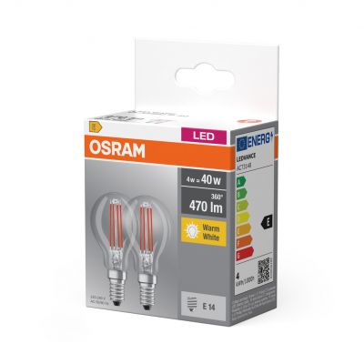 Żarówka LED /2szt./ Kulka E14 4W=40W 470lm 2700K ciepła biel filament OSRAM (4058075803954)
