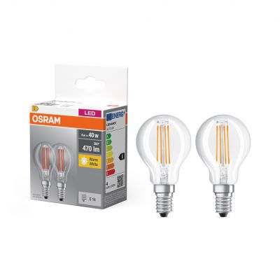 Żarówka LED /2szt./ Kulka E14 4W=40W 470lm 2700K ciepła biel filament OSRAM (4058075803954)