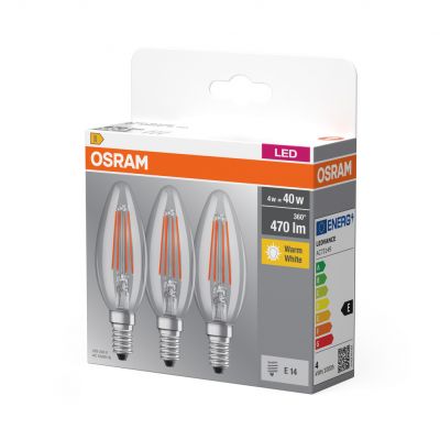 Żarówka LED 3szt. Świeczka E14 4W=40W 470lm 2700K ciepła biel 300st BASE OSRAM (4058075819313)