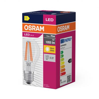 Żarówka LED E27 7,5W VALUE FILAMENT 7,5W/827 CLA75 1055lm (odpowiednik 75W) 4058075288669 LEDVANCE (4058075288669)