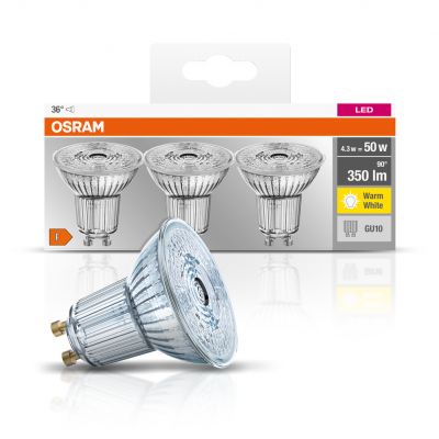 Żarówka LED 3szt. reflektor GU10 4,3W=50W 350lm ciepła biel 36st OSRAM (4058075818392)