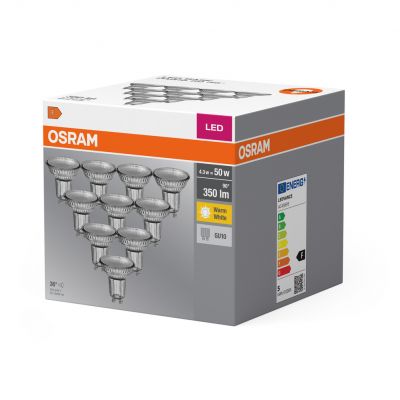 Żarówka LED /10szt./ Reflektor GU10 4,3W=50W 350lm ciepła biel 36st OSRAM (4058075036680)