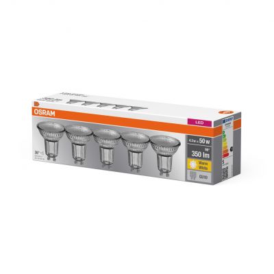 Żarówka LED 5szt. Reflektor GU10 4,3W=50W 350lm ciepła biel 36st BASE OSRAM (4058075090460)