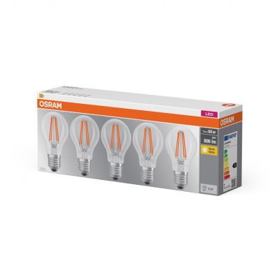Żarówka LED /5szt./ E27 6,5W=60W 806lm 2700K ciepła biel filament OSRAM (4058075090569)