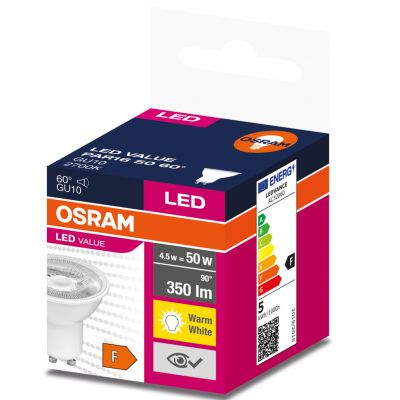 Żarówka LED GU10 4,5W 350lm 90° 2700K ciepła biel 4058075598942 VALUE OSRAM LEDVANCE (4058075598942)