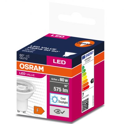 Żarówka led OSRAM GU10 VALUE 6,9W CW 6500K zimna biała 230V 60 865 575 lm LEDVANCE (4058075599321)