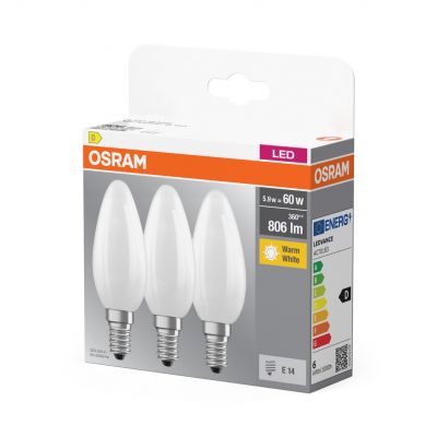 Żarówka LED /3szt./ B35 Świeczka E14 5,5W=60W 806lm 2700K ciepła biel 300st BASE OSRAM (4058075592551)