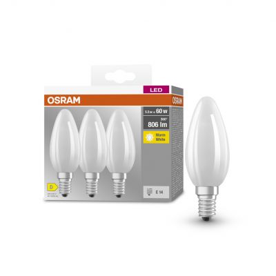 Żarówka LED /3szt./ B35 Świeczka E14 5,5W=60W 806lm 2700K ciepła biel 300st BASE OSRAM (4058075592551)