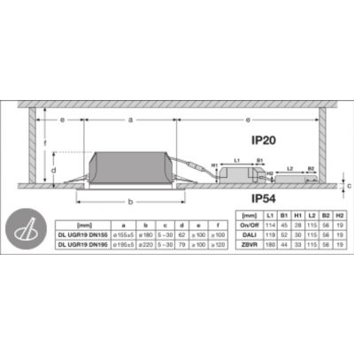 DOWNLIGHT PFM DN195 21W 830 WT IP54 UGR19 LEDV Oprawa LED - DOWNLIGHT LEDVANCE (4058075459250)