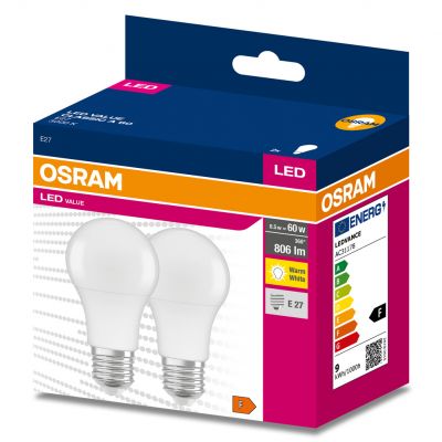 Żarówka LED /2szt./ E27 8W=60W 806lm ciepła biel 180st OSRAM (4058075628984)