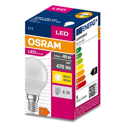 Żarówka LED E14 kulka 4,9W 470lm 3000K ciepła biel VALUE OSRAM LEDVANCE (4058075630376)