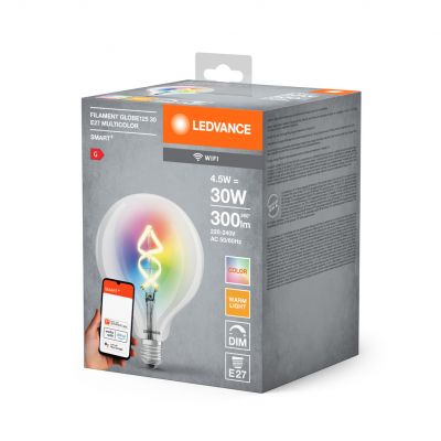Żarówka LED E27 G125 4,5W = 30W 2700K Ciepła RGB 300lm 300° Filament SMART+ WIFI Ściemnialna 4058075609938 LEDVANCE (4058075609938)