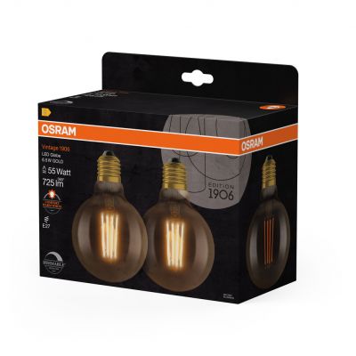 Żarówka LED 2szt. dekoracyjna kula E27 6,5W 725lm 2400K ciepła biel ściemnialna Vintage OSRAM (4058075754737)
