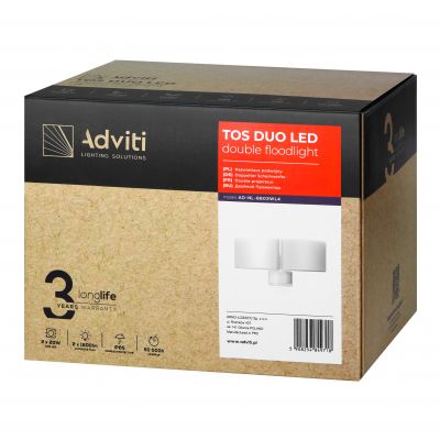TOS DUO LED 2x20W podwójny naświetlacz ogrodowy, 2x1600lm IP65 4000K neutralna biel biały AD-NL-6603WL4 ORNO (AD-NL-6603WL4)