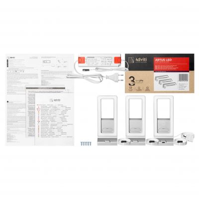 ARTUS zestaw 3 lampek podszafkowych LED, 3x3W, 3x225lm, 4000K, z włącznikiem dotykowym i USB, szare (AD-OM-6475L4/G)
