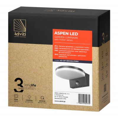 ASPEN LED 15W oprawa ogrodowa z czujnikiem ruchu PIR 1300lm IP65 4000K szara AD-OP-6604GLPMR4 ORNO (AD-OP-6604GLPMR4)