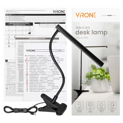 Lampka biurkowa z klipsem TERI II LED 5W 260lm 4000K barwa neutralna czarny ORNO (DL-22/B)