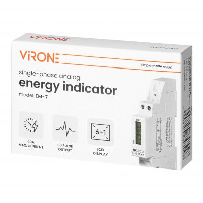 1-fazowy cyfrowy wskaźnik zużycia energii elektrycznej, 40A, 1 moduł, DIN TH-35mm (EM-7)