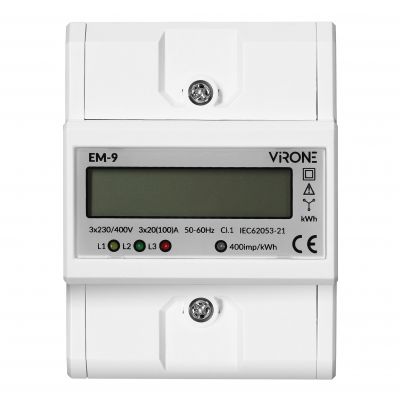 Licznik wskaźnik żużycia energii elektrycznej 3-fazowy 100A 4 moduły th35 VIRONE (EM-9)