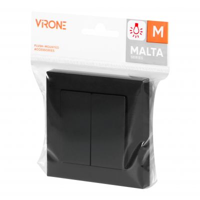 Łącznik podtynkowy świecznikowy z podświeleniem Malta, 10A, 250V, WP-2M/S, czarny mat (FMS-101/P/B)