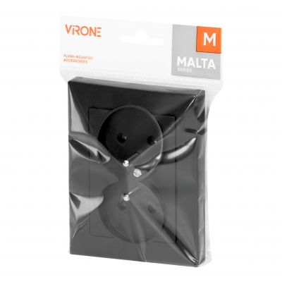 Gniazdo podwójne podtynkowe 2x2P+Z Malta, 16A, 250V, PT-6M, czarny mat (FMS-106/B)
