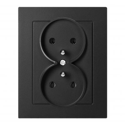 Gniazdo podwójne podtynkowe 2x2P+Z Malta, 16A, 250V, PT-6M, czarny mat (FMS-106/B)
