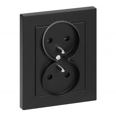 Gniazdo podwójne podtynkowe 2x2P+Z Malta, 16A, 250V, PT-6M, czarny mat (FMS-106/B)
