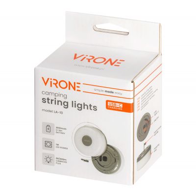 Lampka kempingowa z girlandą 8m 80/200lm 2000mAh 3000K biała ciepła ORNO  (LA-10)