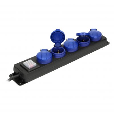 Przedłużacz warsztatowy bryzgoszczelny z wyłącznikiem, 5 gniazd 2P+Z, IP44, schuko przewód gumowy, H (OR-AE-13298(GS)/3M)