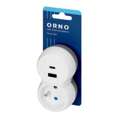 Rozgałęźnik 2P+Z, USB-A+C, biało-szary (OR-AE-13302)