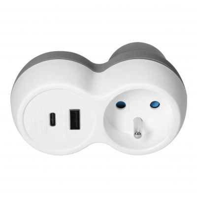 Rozgałęźnik 2P+Z, USB-A+C, biało-szary (OR-AE-13302)