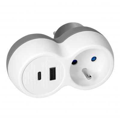 Rozgałęźnik 2P+Z, USB-A+C, biało-szary (OR-AE-13302)