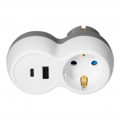 Rozgałęźnik 2P+Z, USB-A+C, schuko, biało-szary (OR-AE-13302(GS))