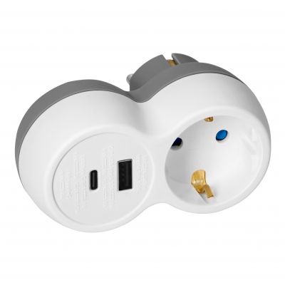 Rozgałęźnik 2P+Z, USB-A+C, schuko, biało-szary (OR-AE-13302(GS))